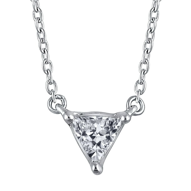 0.01 Cttw Round Cut White Natural Diamond Trillion Shape Pendant Necklace In 14K Gold Over Sterling Silver 0.01 Cttw Round Cut White Natural Diamond Trillion Shape Pendant Necklace In 14K Gold Over Sterling Silver